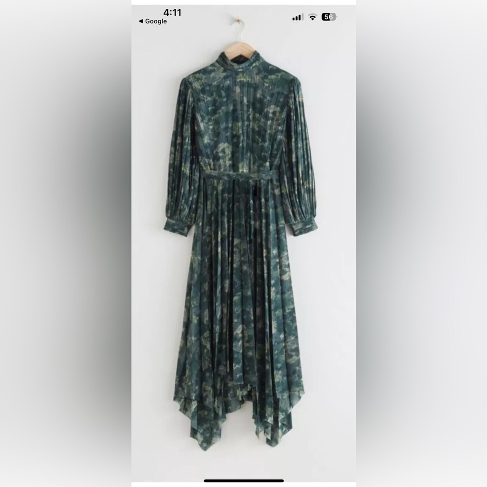 & other stories dark green asymmetric pleated Dress